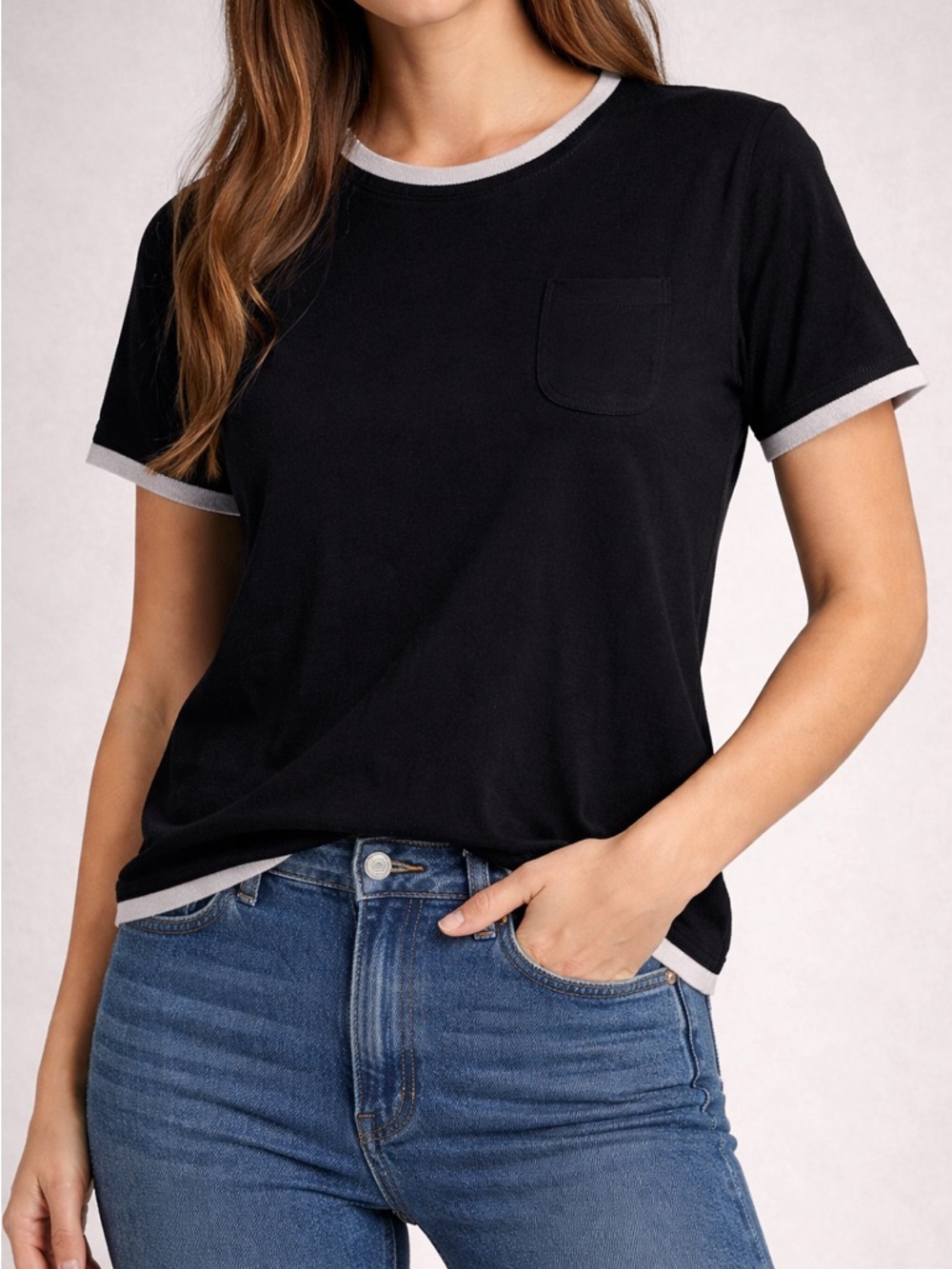 S Max Mara Black White Trim Sweater Short Sleeve 100% Virgin Wool Size S‎ Casual